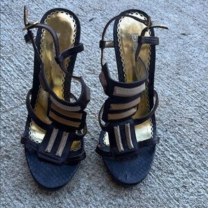 bebe Brown and Gold Strappy Heels